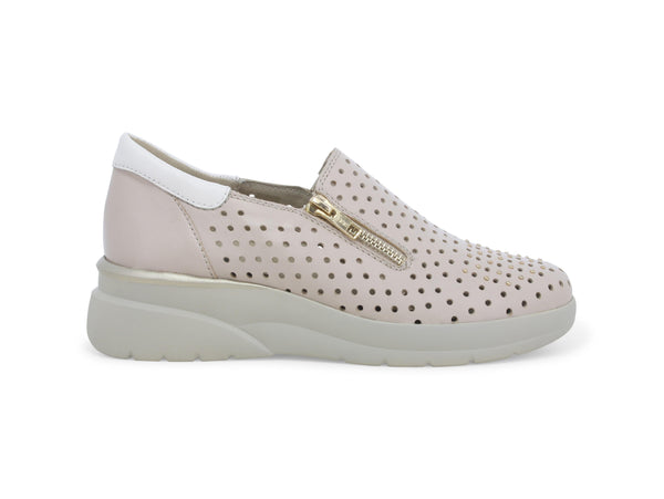 Melluso Donna Scarpe Basse Slip-on Estive con Zip Tomaia Pelle Beige K55432-233708